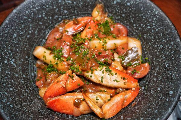 Dungeness crab gumbo with rice cakes