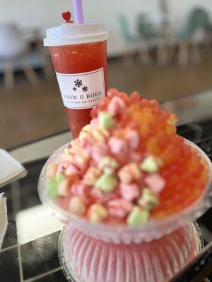 Boba and strawberry bingsu