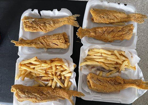 Whole catfish fried French fries