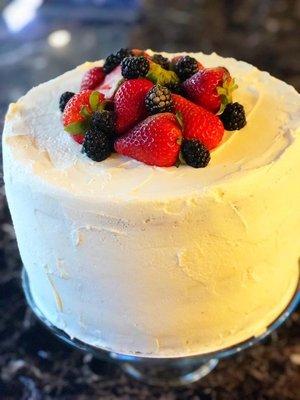 Gluten Free Red, White and Blue cakes with fresh fruit and whipped cream filling