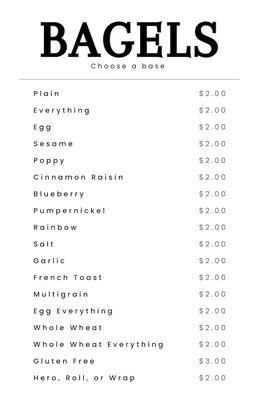 Bagel Menu