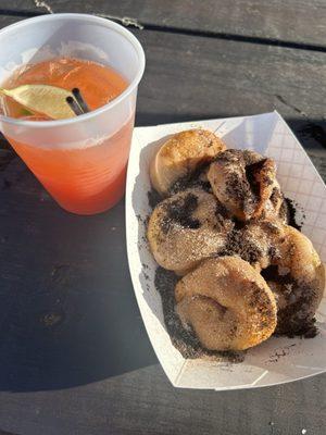 Oreos & cinnamon sugar mini donuts, with a side of Rum Punch