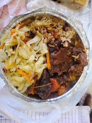 I ordered the oxtail, rice and peas and vegetables.