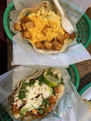 Potato Egg And Cheese (top) Street Taco (bottom)