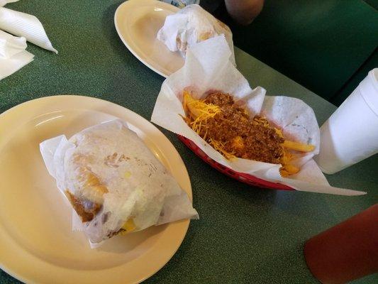 Burgers and chili cheese fries