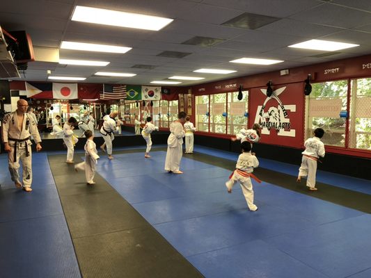 American Eagle MMA children practicing their kicking and punching.