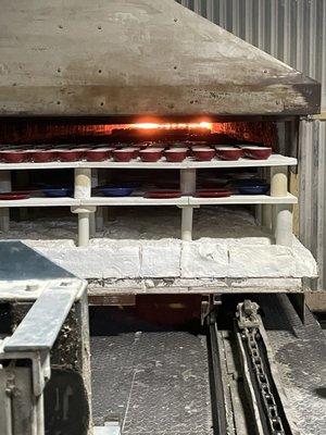 Firing some pieces in the huge kiln