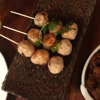 OH MAN, well seasoned, moist, chicken meatball skewers.