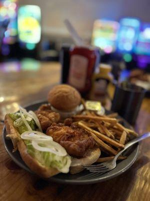 The fish sandwich with hand cut fries.