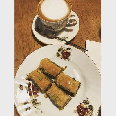 Literally the freshest and most delicious baklava! And a cappuccino :)