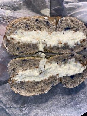 Blueberry bagel and cream cheese