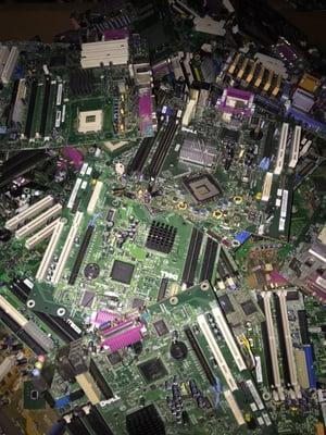 Motherboards from PC's that will be shredded, burned and refined.