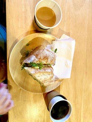 Coffee, Latte, and Turkey Sandwich