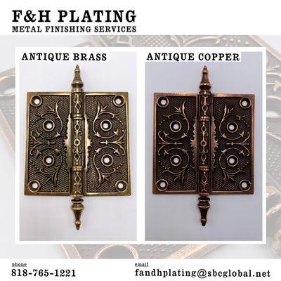 These hinges from 1885 are made out of cast iron and plated brass and copper