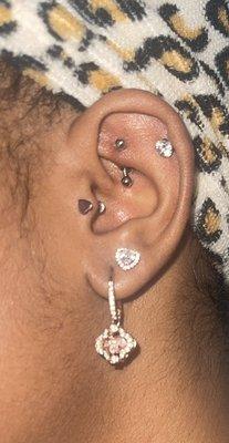 Rook (still healing I just got it a couple weeks ago), cartilage and tragus jewelry/piercing by Ashley