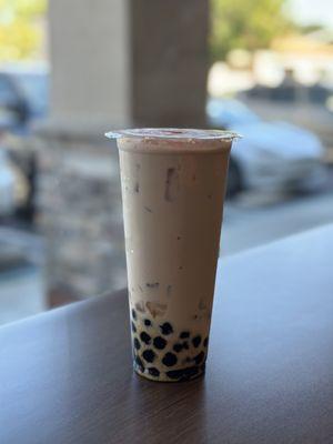 Black Milk Tea + boba and aloe