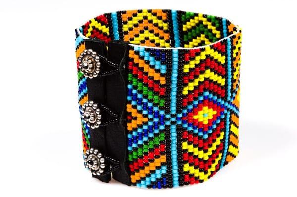 Rainbow cuff bracelet.  Handmade and woven wit Japanese seed beads.  Size 7"L x 4"W