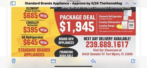 Standard Brands Appliances package Deals!