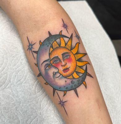 Sun and moon design inspired by a client reference.