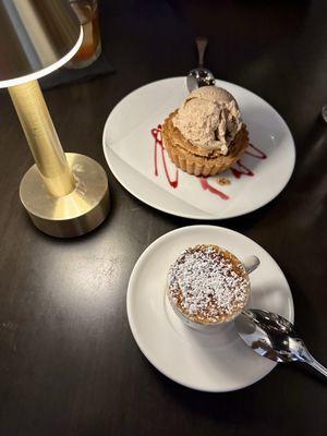 Vanilla Bean Crème Brûlée and Oatmeal pie with cinnamon ice cream.