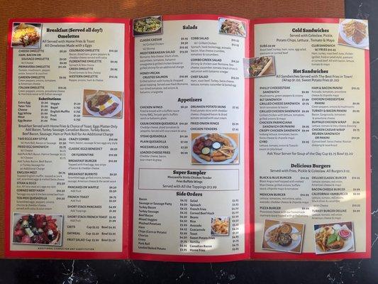 The Menu as of 7/20/22 (side B)