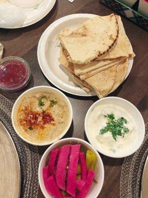 Tzatziki, Pickled Veggies, Hummus and Pita