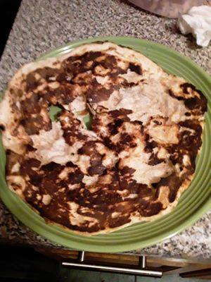 Half the Naan is missing and burn... had to throw in the garbage and pay $2. 95..