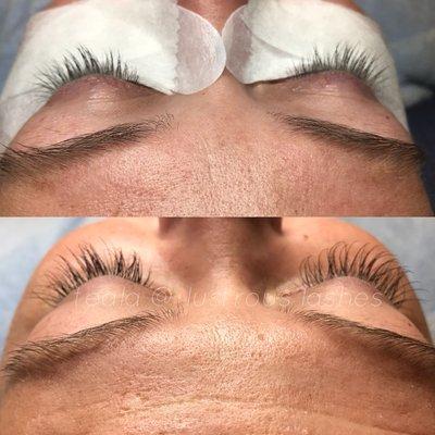 Classic lash extensions before and after.