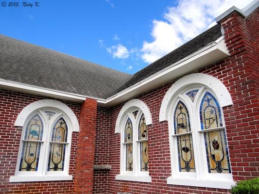 The stained glass windows.