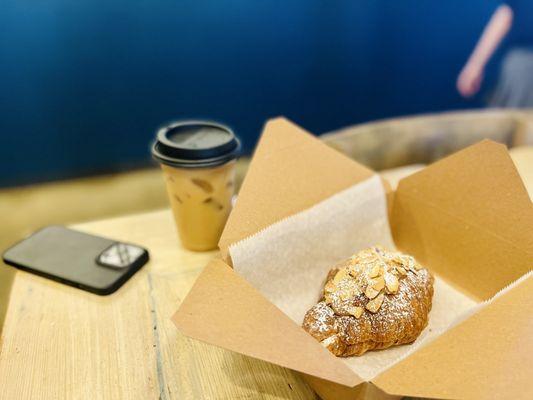 Almond Croissant and Oatmilk Latte