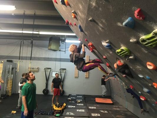 trying out the Kraft class, a climbing specific training class .