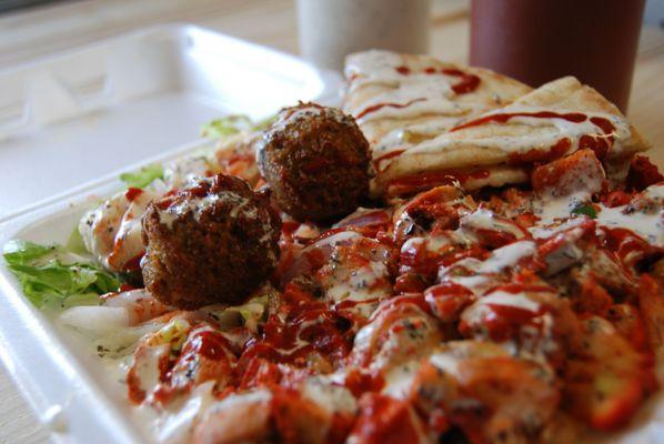 Mixed gyro with pita and falafel