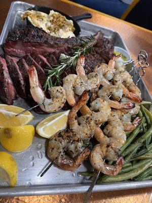 Steak dinner with shrimp