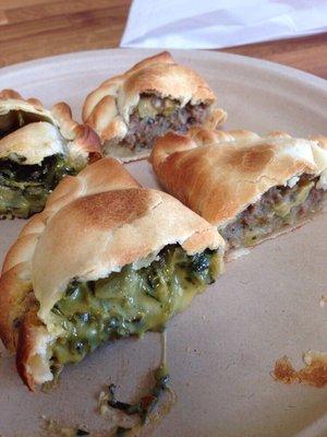 Spinach and cheese Empanada. Beef and potato Empanada