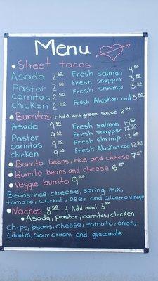 Menu as of April