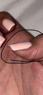 The nail looks chunky in the tip and has bubbles . Nail polish at the end looks horrible