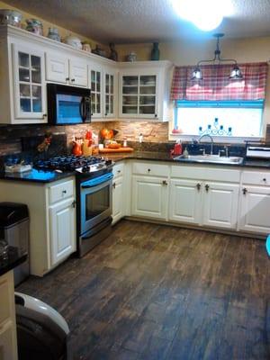 Kitchen- Stone tile backsplash