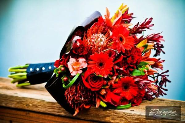 "Funky" red bridal bouquet