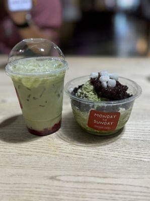 Strawberry Matcha and Matcha shaved ice cream