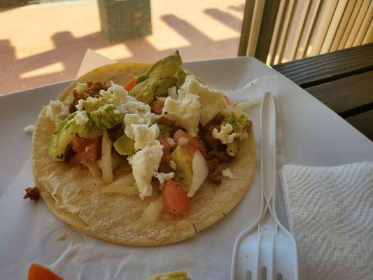 A delicious vegetarian chorizo taco. I ate the other one.