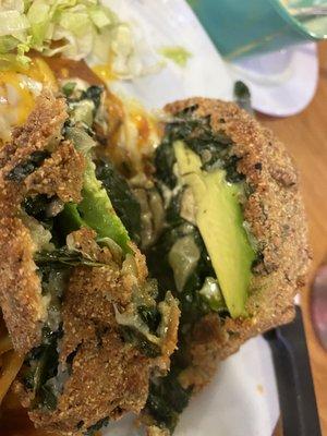 Fried Avocado stuffed with mushroom and spinach