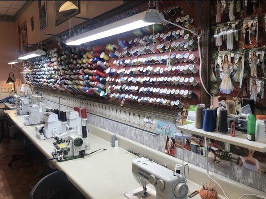 Sewing area can be seen from the front counter.