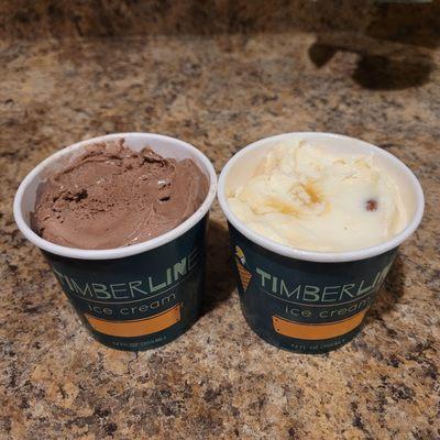 I got two containers with two scoops each. Chocolate and underneath that is mint chip. Butter pecan and underneath that is vanilla.