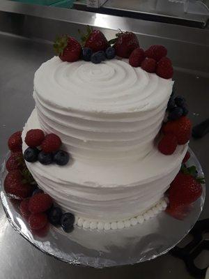 Wedding Cake with fresh fruit.  Gluten free, dairy free