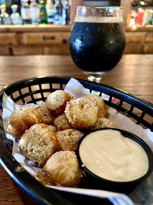 Cool ranch pretzel bites and choice of dipping sauce w/ goose island bourbon county stout