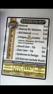 Barber Shop prices