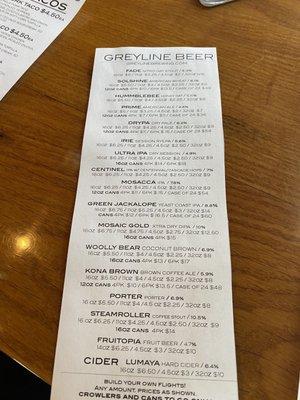 Drink menu