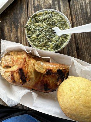 Half Chicken w/ Creamed Spinach & Corn Muffin