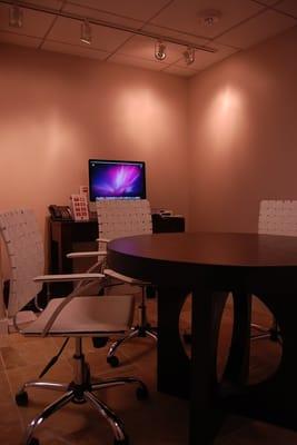 Our consultation room. This is where we get started and usually where we finish on your first visit!