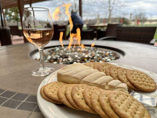 Brie and rosé by the fire pit